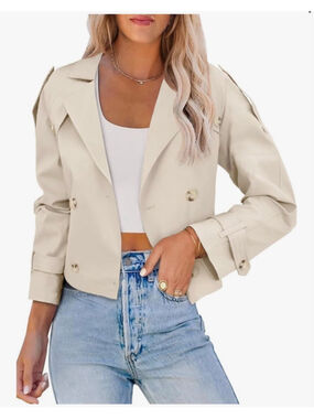 NEW Lapel Double Breasted Cropped Belted Trench Coat Jacket M